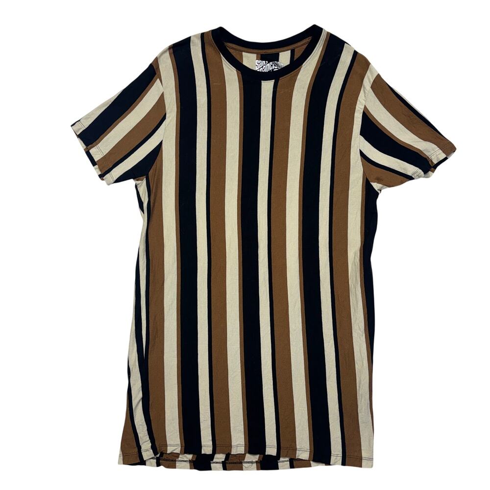 San Francisco Work Shirt XL Brown Black Striped 70s Style Short Sleeve Retro